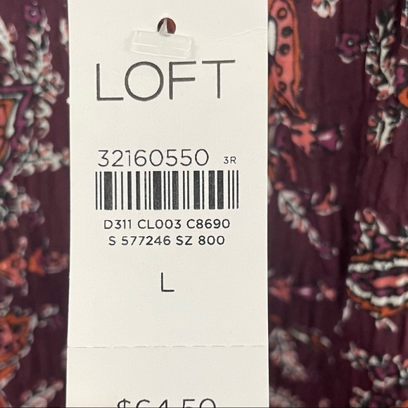 Loft Square Neck Peplum Blouse Top Floral Paisley Print Purple NWT - Picture 9 of 13